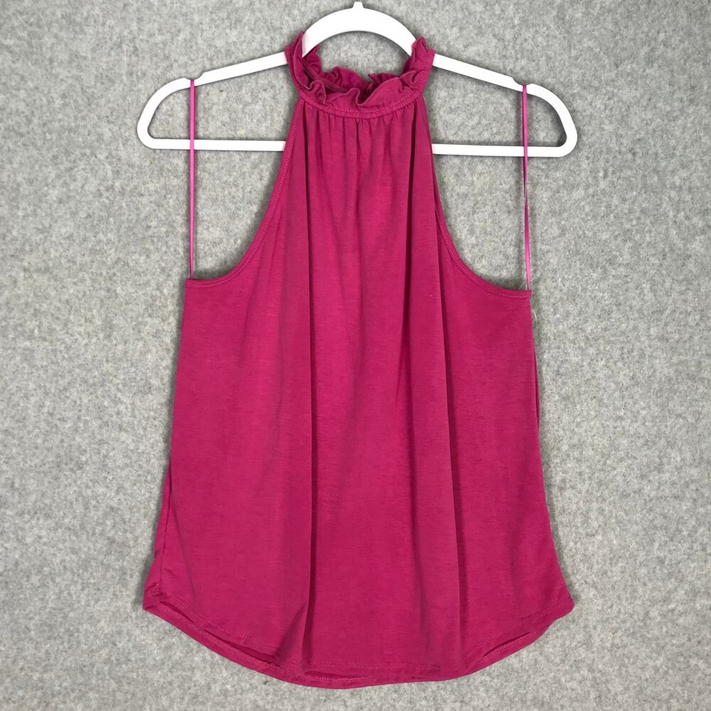 Green Envelope Tank Top Small Pink Halter Ruffle Flowy Soft Stretch Modal Resort